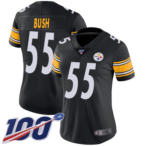 Women Pittsburgh Steelers Football #55 Limited Black Devin Bush Home 100th Season Vapor Untouchable Nike NFL Jersey